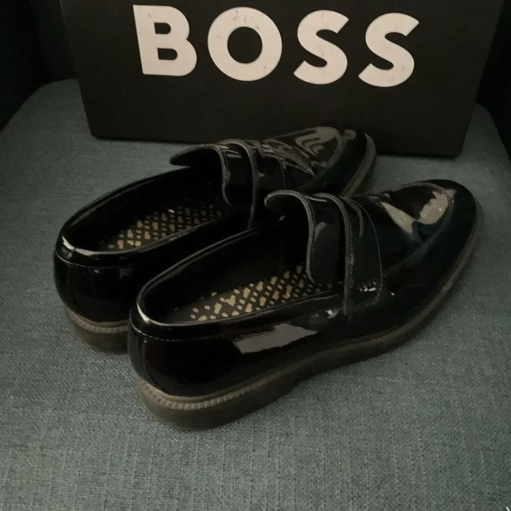 BOSS Black Patent Leather Penny Loafers Dress Shoes Size EU 41 / US 8